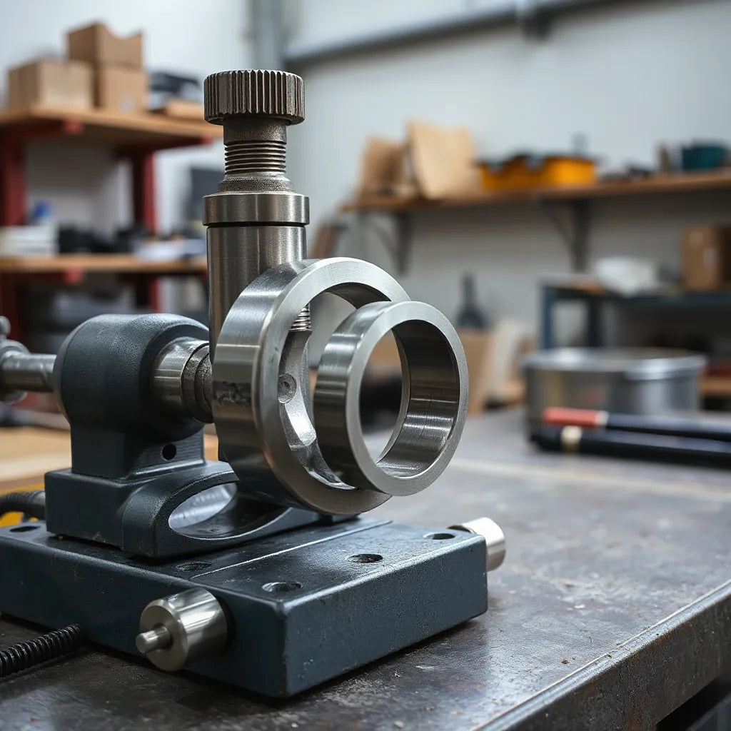 Metal open ring forming mandrel with a partially formed ring in a workshop fixture