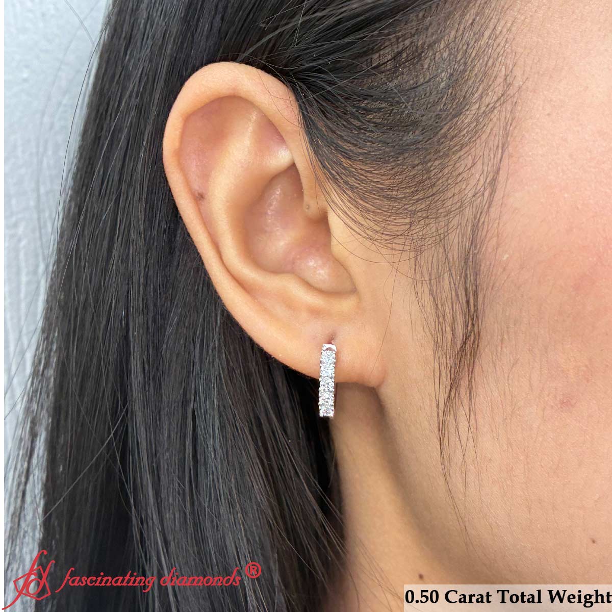 1/2 Carat Stunning Five Stone Huggie Hoops Earrings