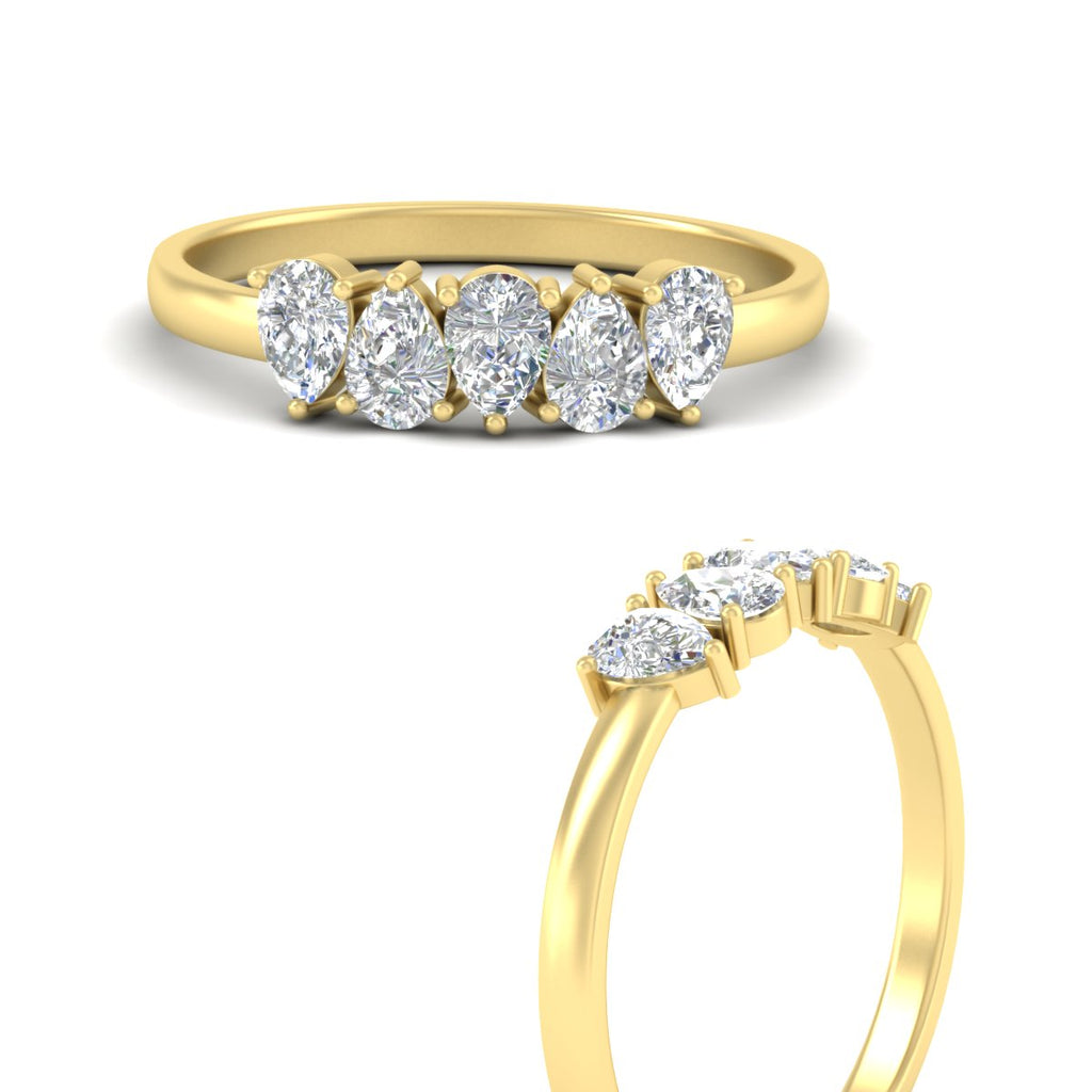 0.75 Carat 5 Stone Wedding Band Diamond Teardrop