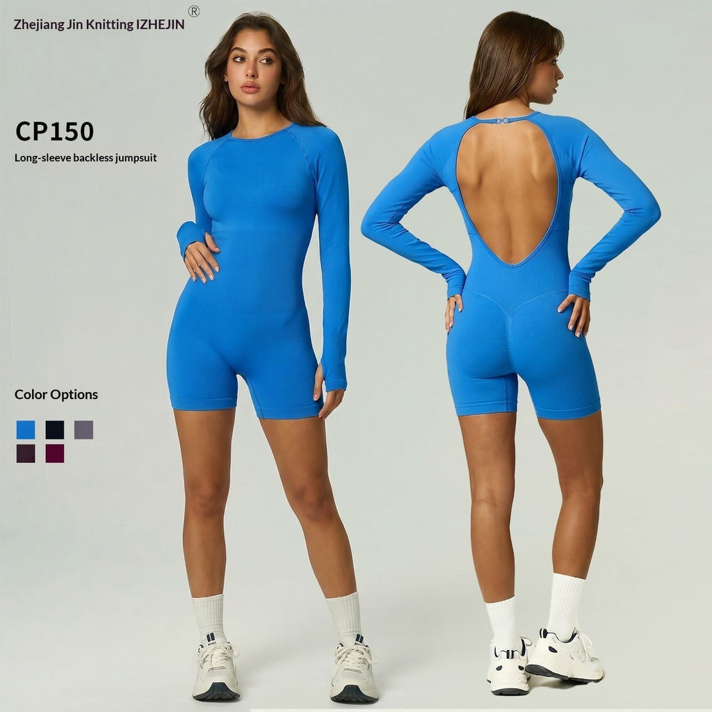 Backless Jumpsuit With Shorts Womens Casual Yoga Fitness Wear Bodysuit Social Buzz eSIMs