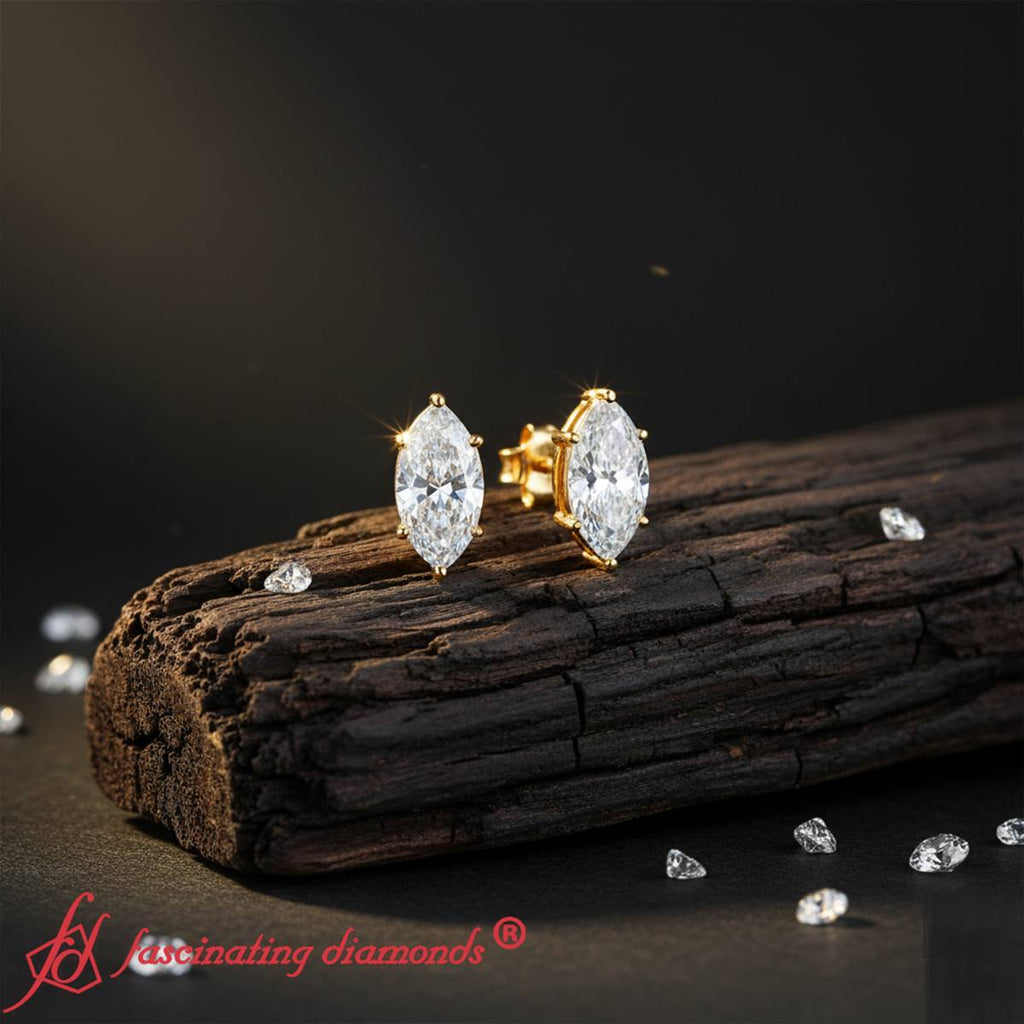 6 Prong Marquise Diamonds Solitaire Stud Earring in Basket Setting