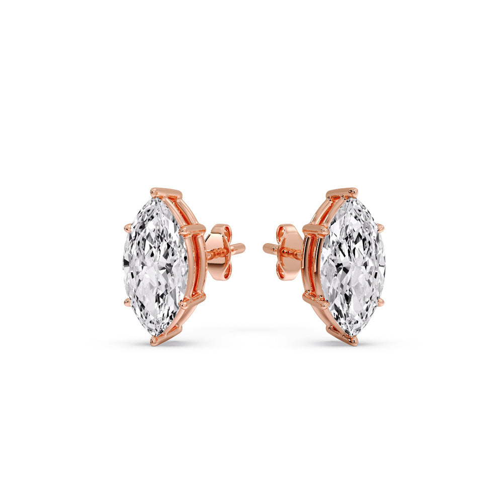 6 Prong Marquise Diamonds Solitaire Stud Earring in Basket Setting