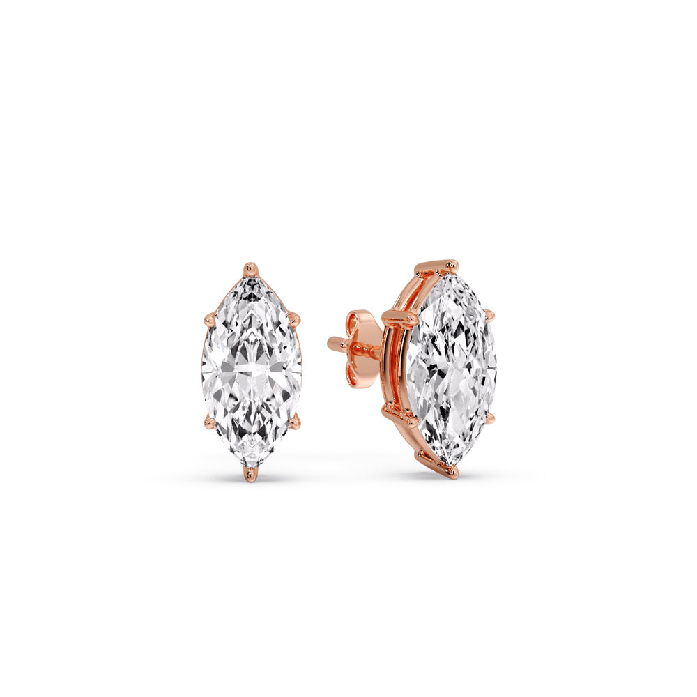 6 Prong Marquise Diamonds Solitaire Stud Earring in Basket Setting