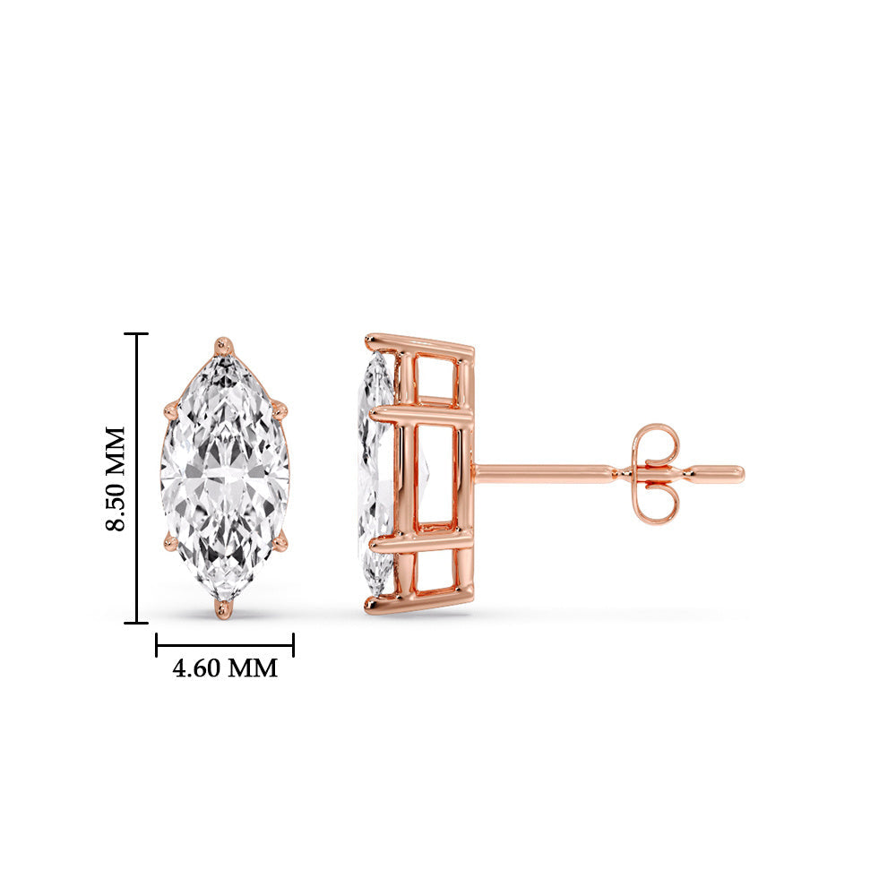 6 Prong Marquise Diamonds Solitaire Stud Earring in Basket Setting