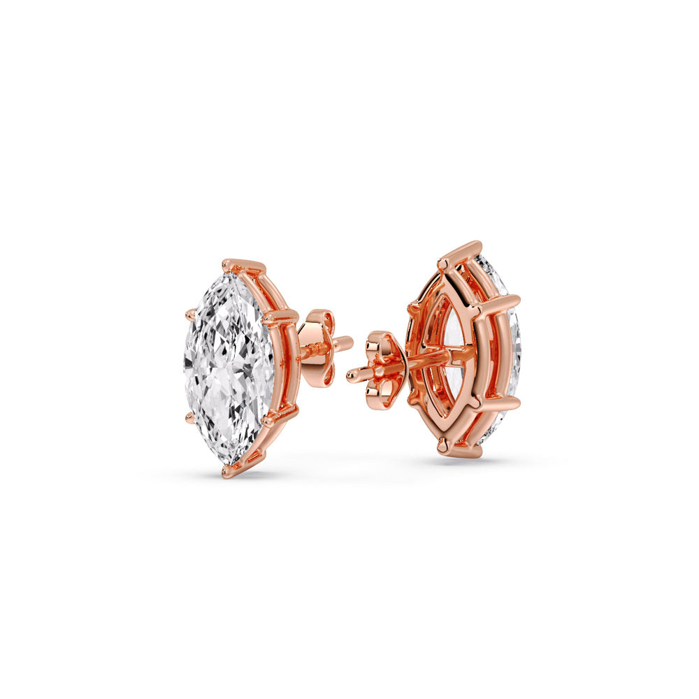 6 Prong Marquise Diamonds Solitaire Stud Earring in Basket Setting