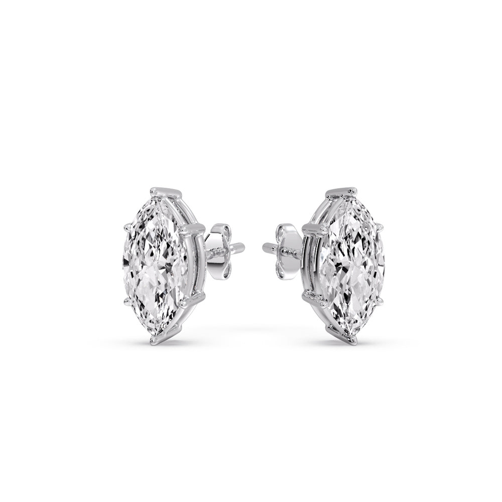 6 Prong Marquise Diamonds Solitaire Stud Earring in Basket Setting