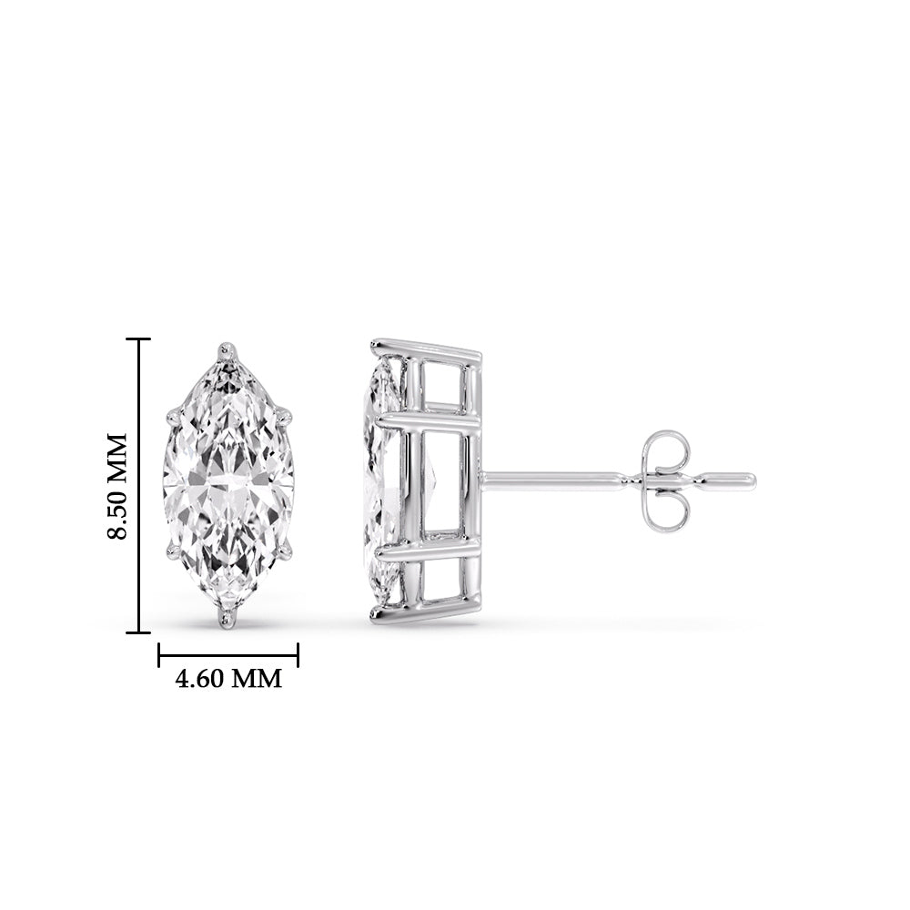 6 Prong Marquise Diamonds Solitaire Stud Earring in Basket Setting