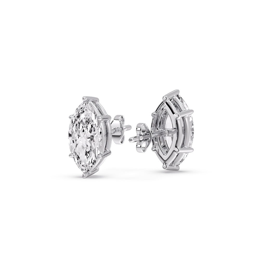 6 Prong Marquise Diamonds Solitaire Stud Earring in Basket Setting