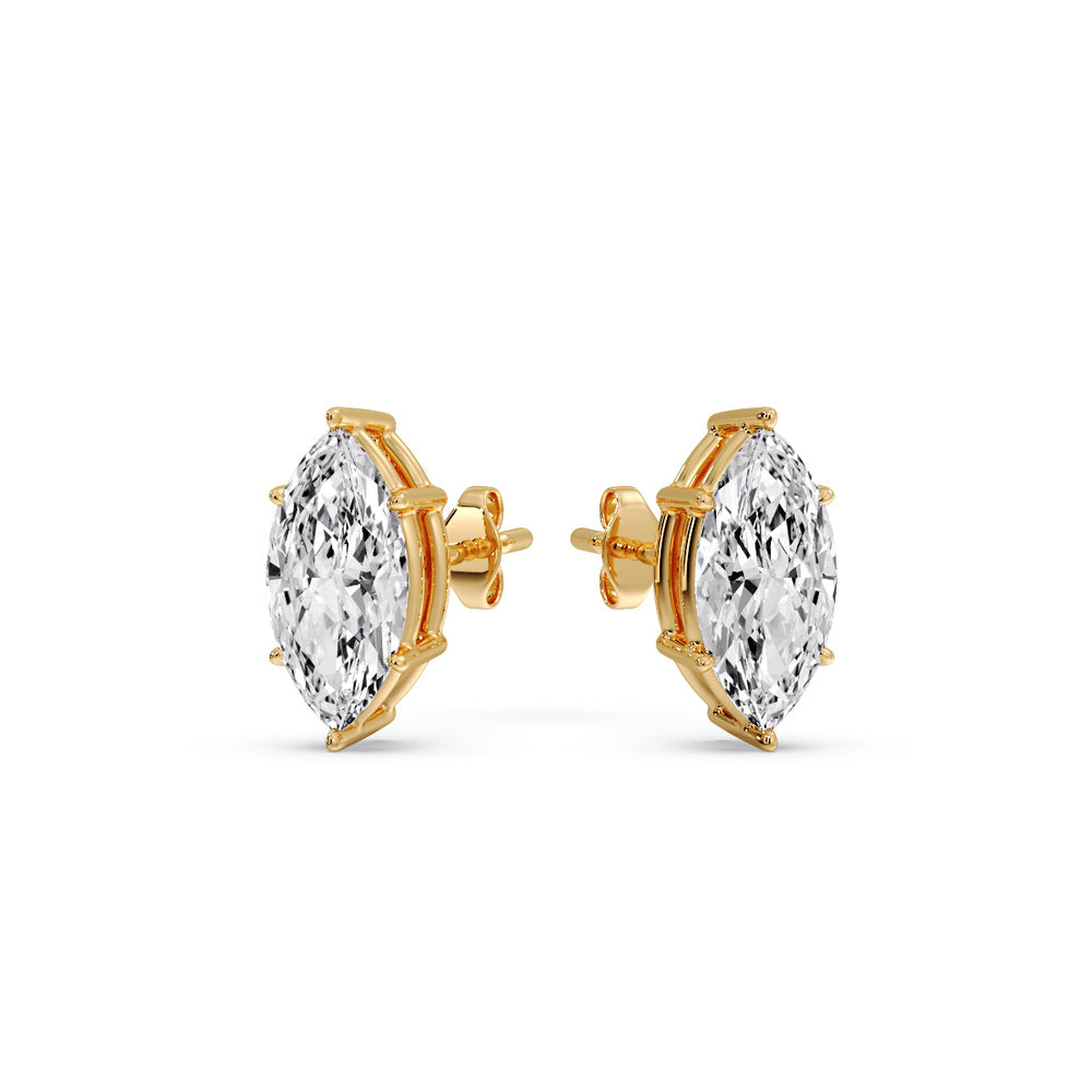 6 Prong Marquise Diamonds Solitaire Stud Earring in Basket Setting