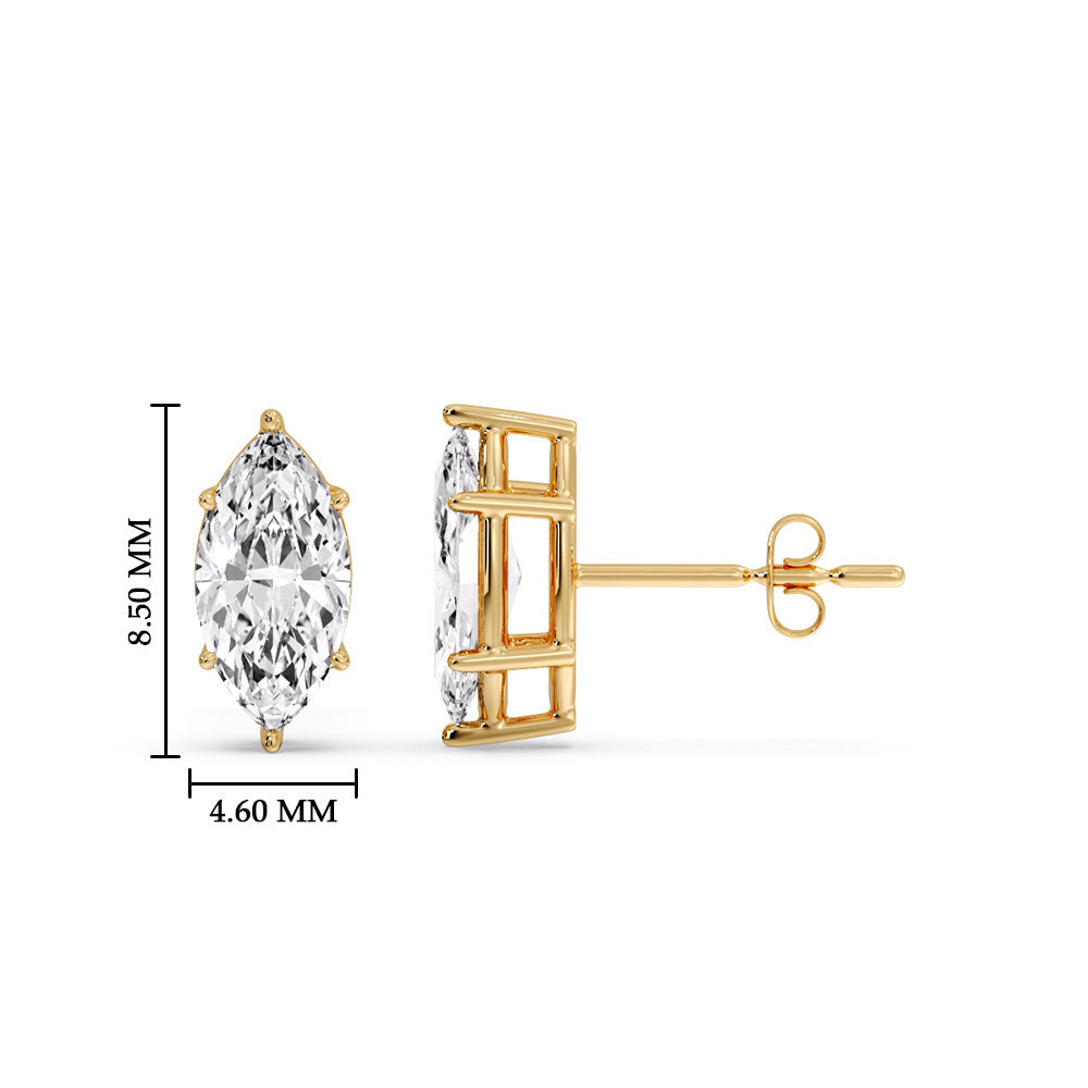 6 Prong Marquise Diamonds Solitaire Stud Earring in Basket Setting