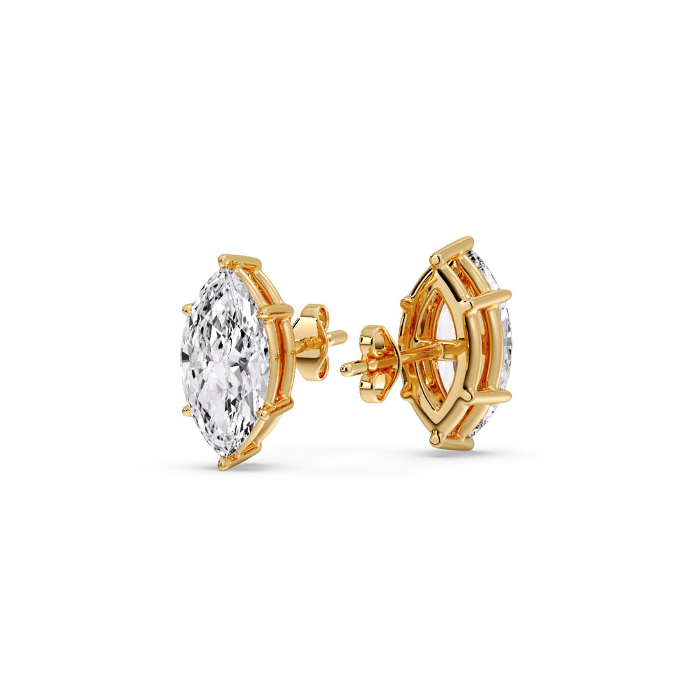 6 Prong Marquise Diamonds Solitaire Stud Earring in Basket Setting