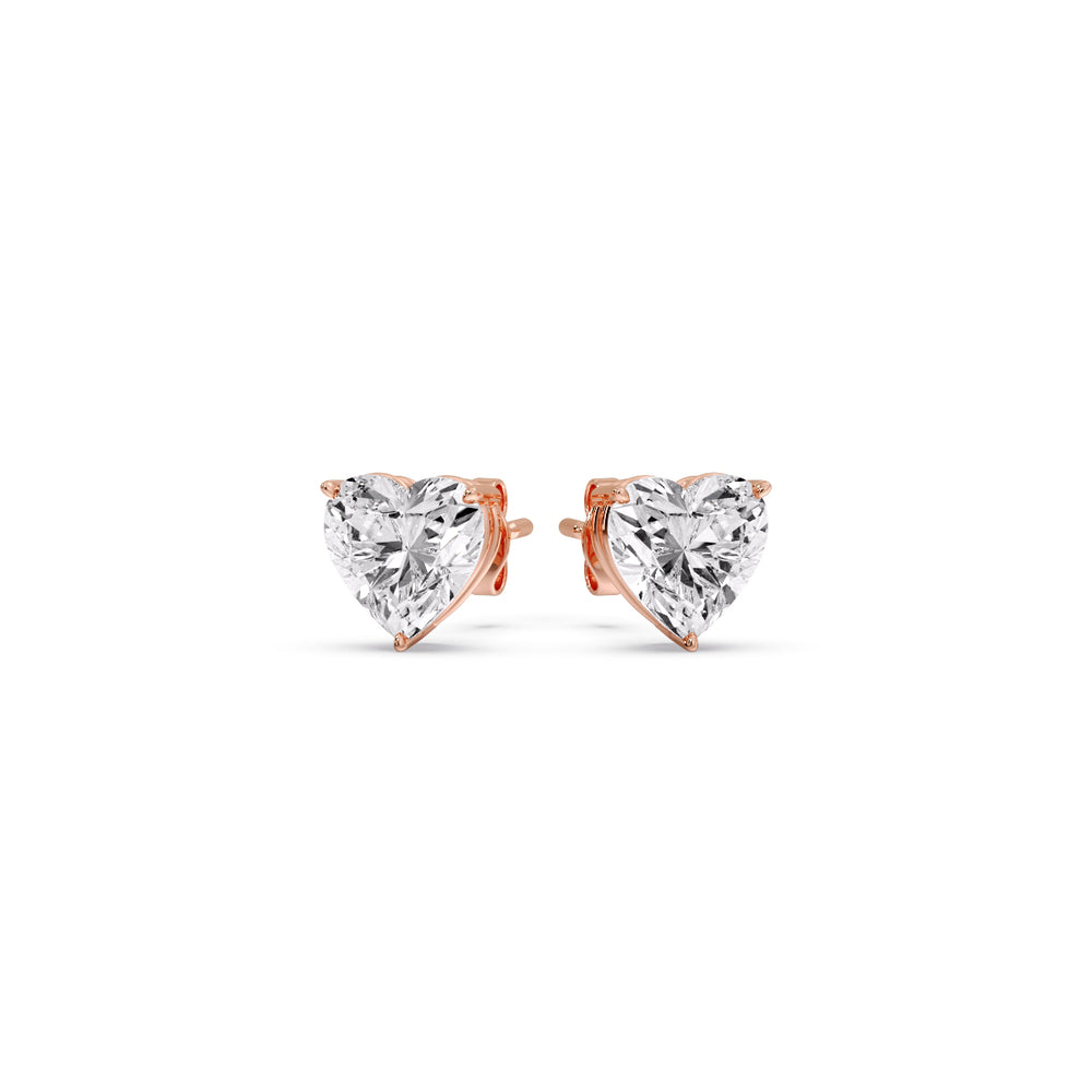 3 Prong Heart Shaped Diamond Solitaire Stud Earring in Basket Setting