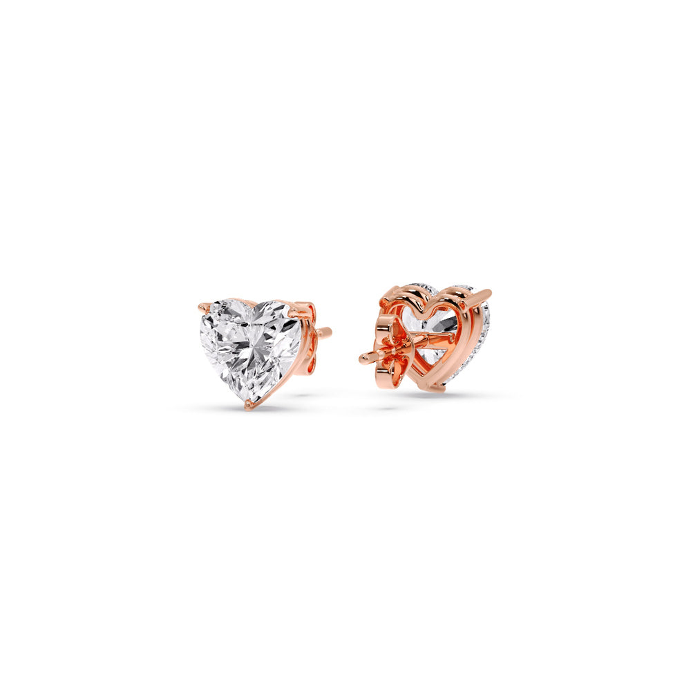 3 Prong Heart Shaped Diamond Solitaire Stud Earring in Basket Setting