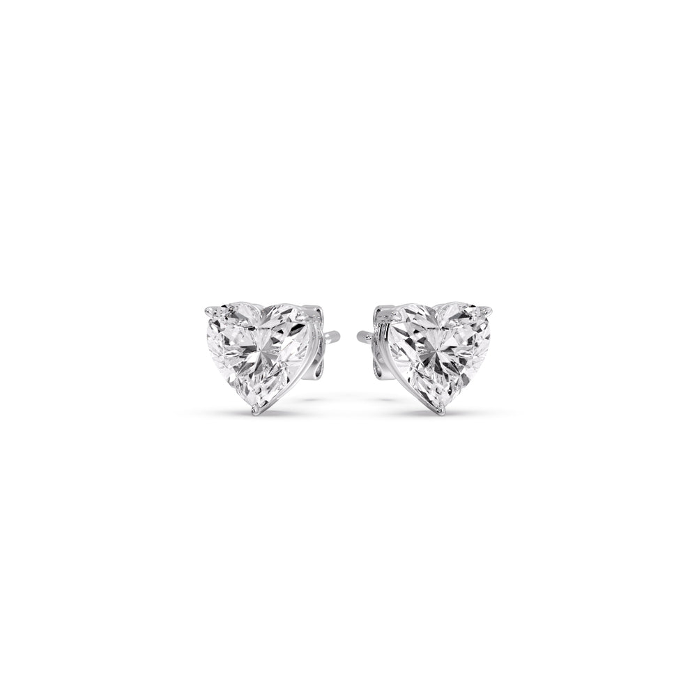 3 Prong Heart Shaped Diamond Solitaire Stud Earring in Basket Setting