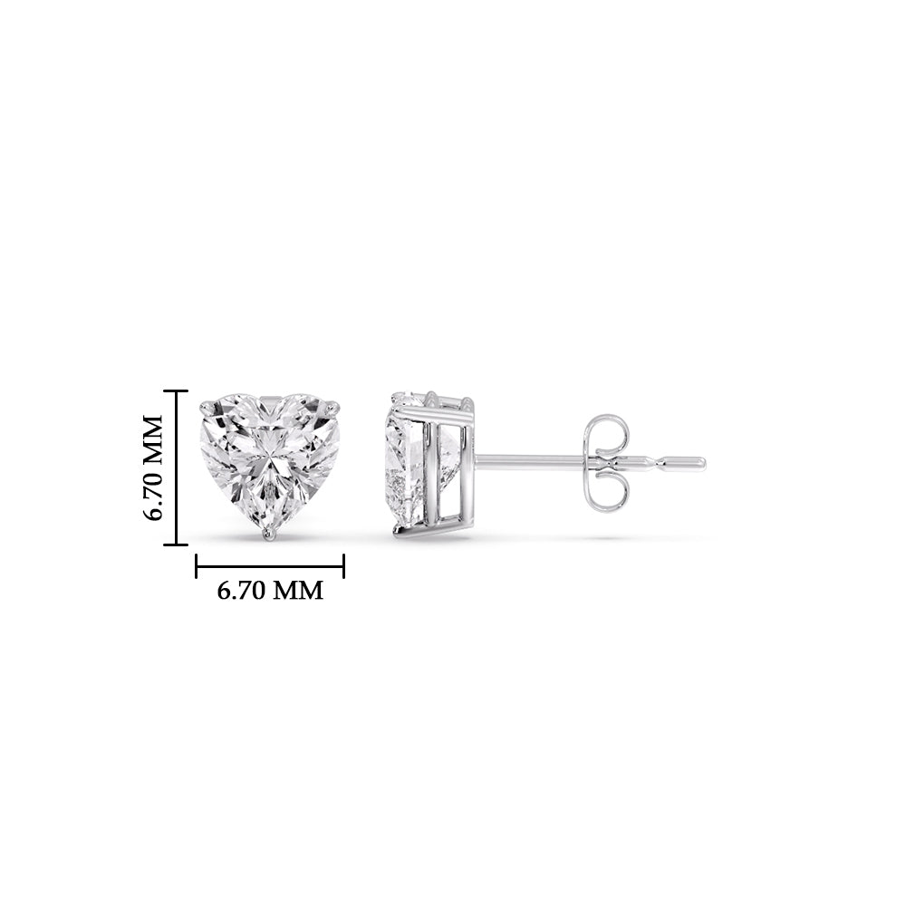 3 Prong Heart Shaped Diamond Solitaire Stud Earring in Basket Setting