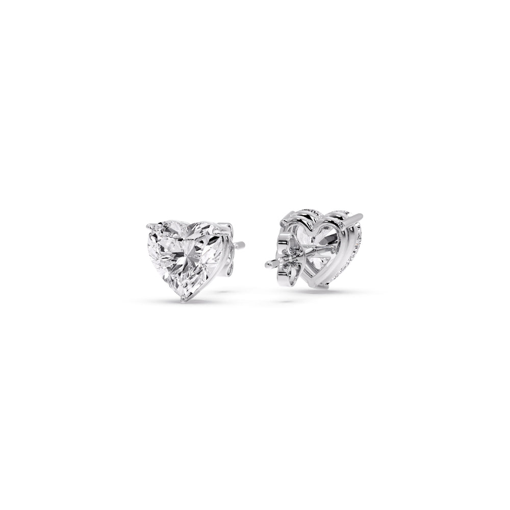 3 Prong Heart Shaped Diamond Solitaire Stud Earring in Basket Setting