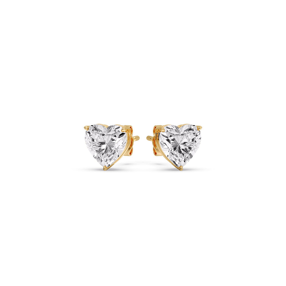 3 Prong Heart Shaped Diamond Solitaire Stud Earring in Basket Setting