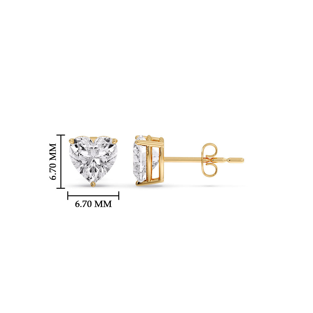 3 Prong Heart Shaped Diamond Solitaire Stud Earring in Basket Setting