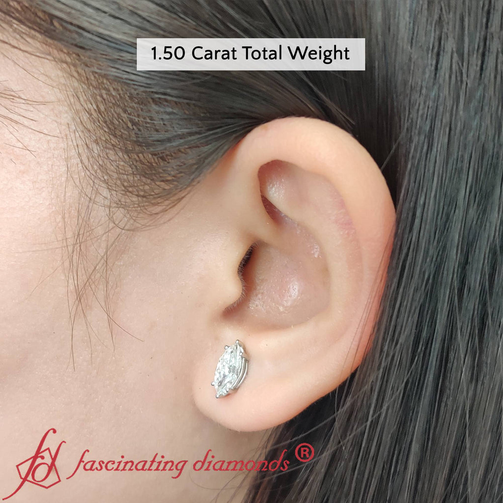 6 Prong Marquise Diamonds Solitaire Stud Earring in Basket Setting