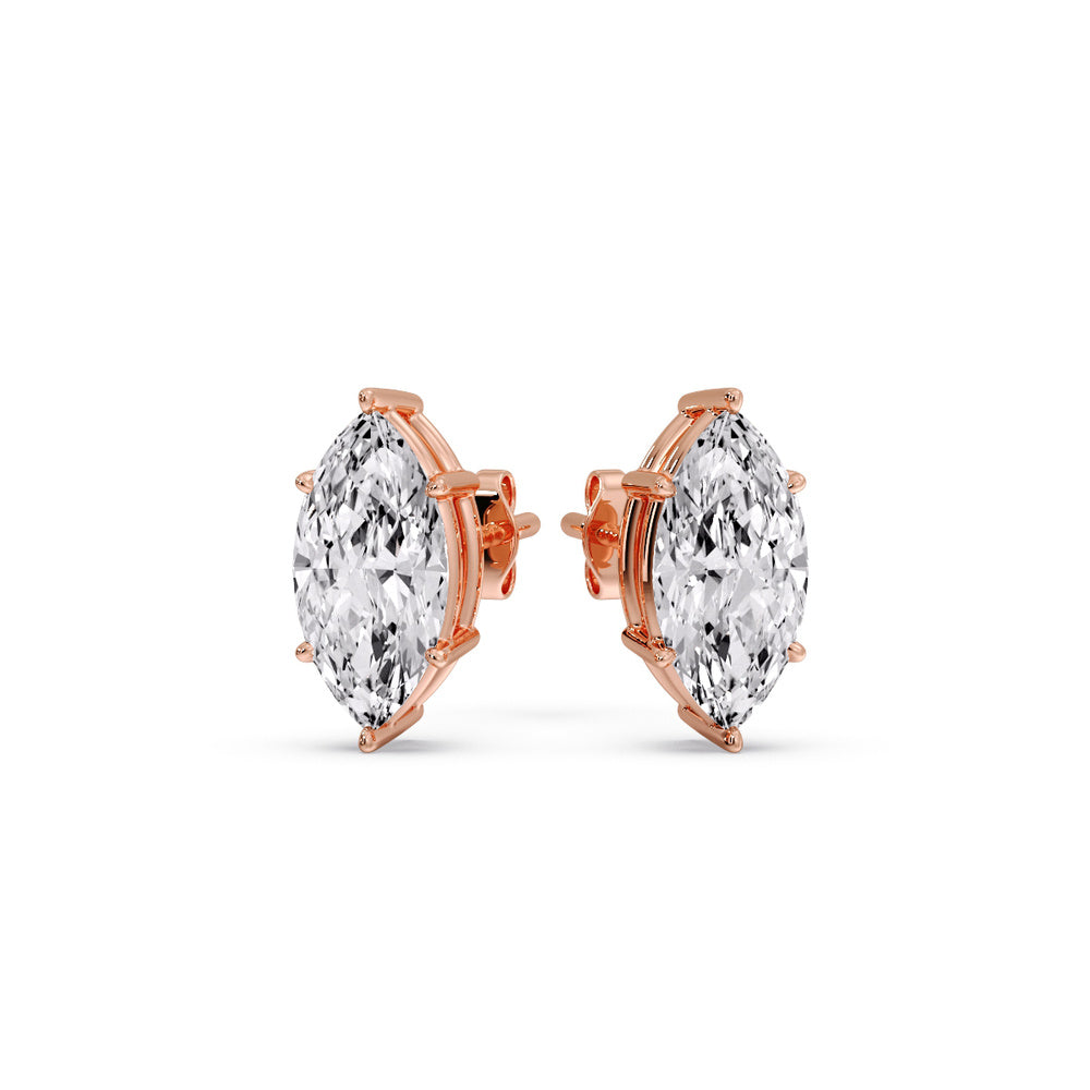 6 Prong Marquise Diamonds Solitaire Stud Earring in Basket Setting