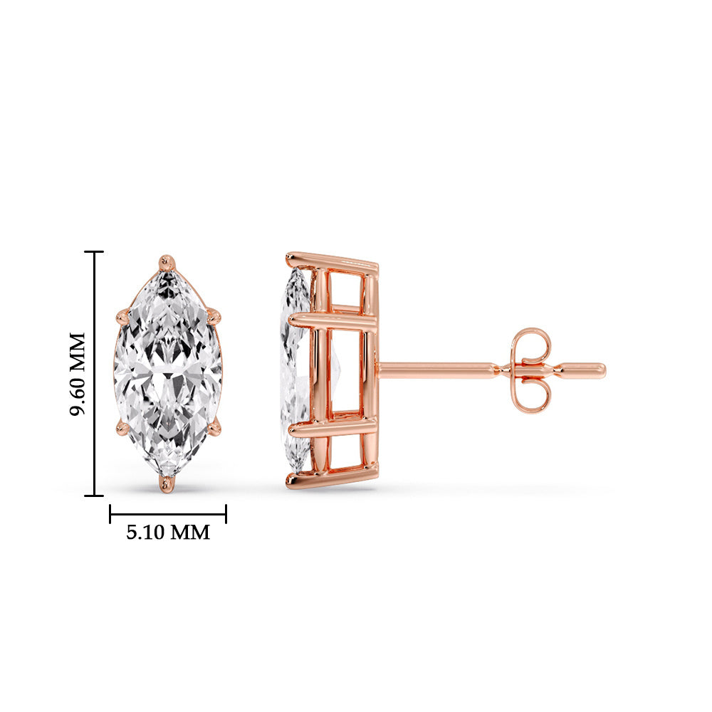 6 Prong Marquise Diamonds Solitaire Stud Earring in Basket Setting