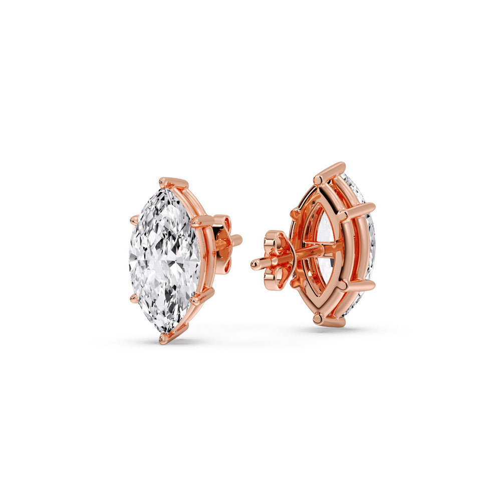 6 Prong Marquise Diamonds Solitaire Stud Earring in Basket Setting