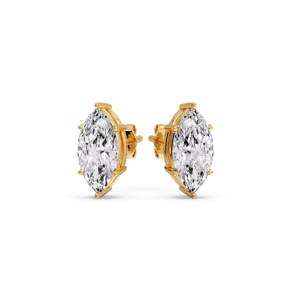 6 Prong Marquise Diamonds Solitaire Stud Earring in Basket Setting