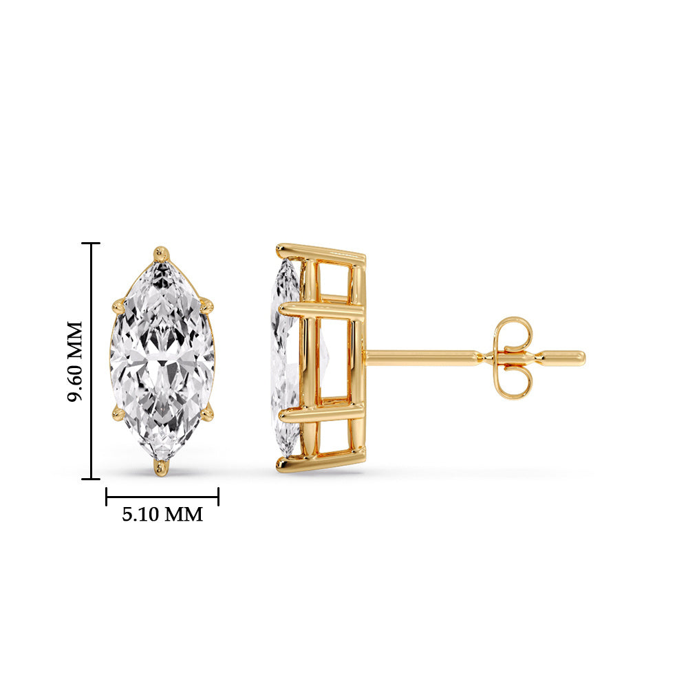 6 Prong Marquise Diamonds Solitaire Stud Earring in Basket Setting