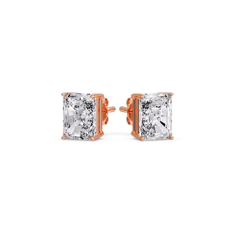IGI Certified Basket Stud Earrings Set With Radiant Cut Diamonds
