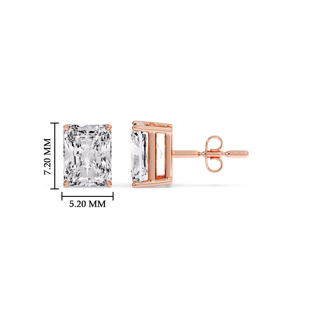 IGI Certified Basket Stud Earrings Set With Radiant Cut Diamonds