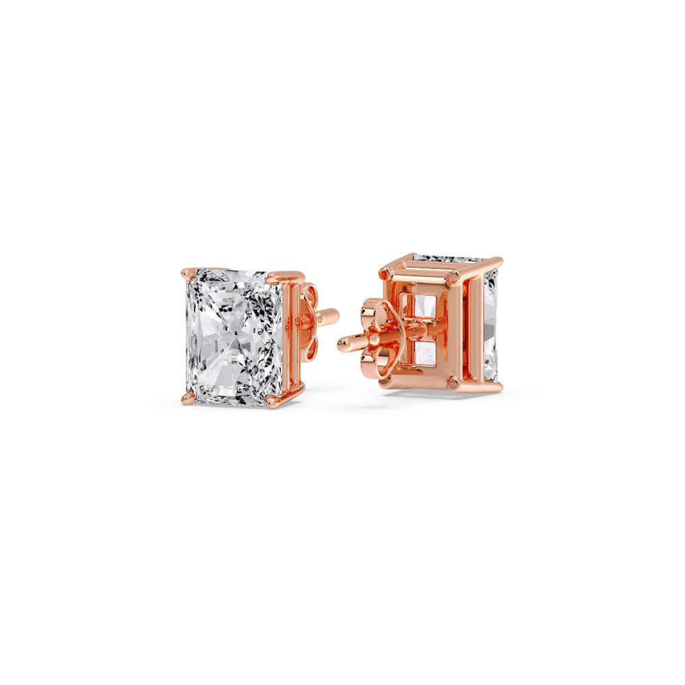 IGI Certified Basket Stud Earrings Set With Radiant Cut Diamonds