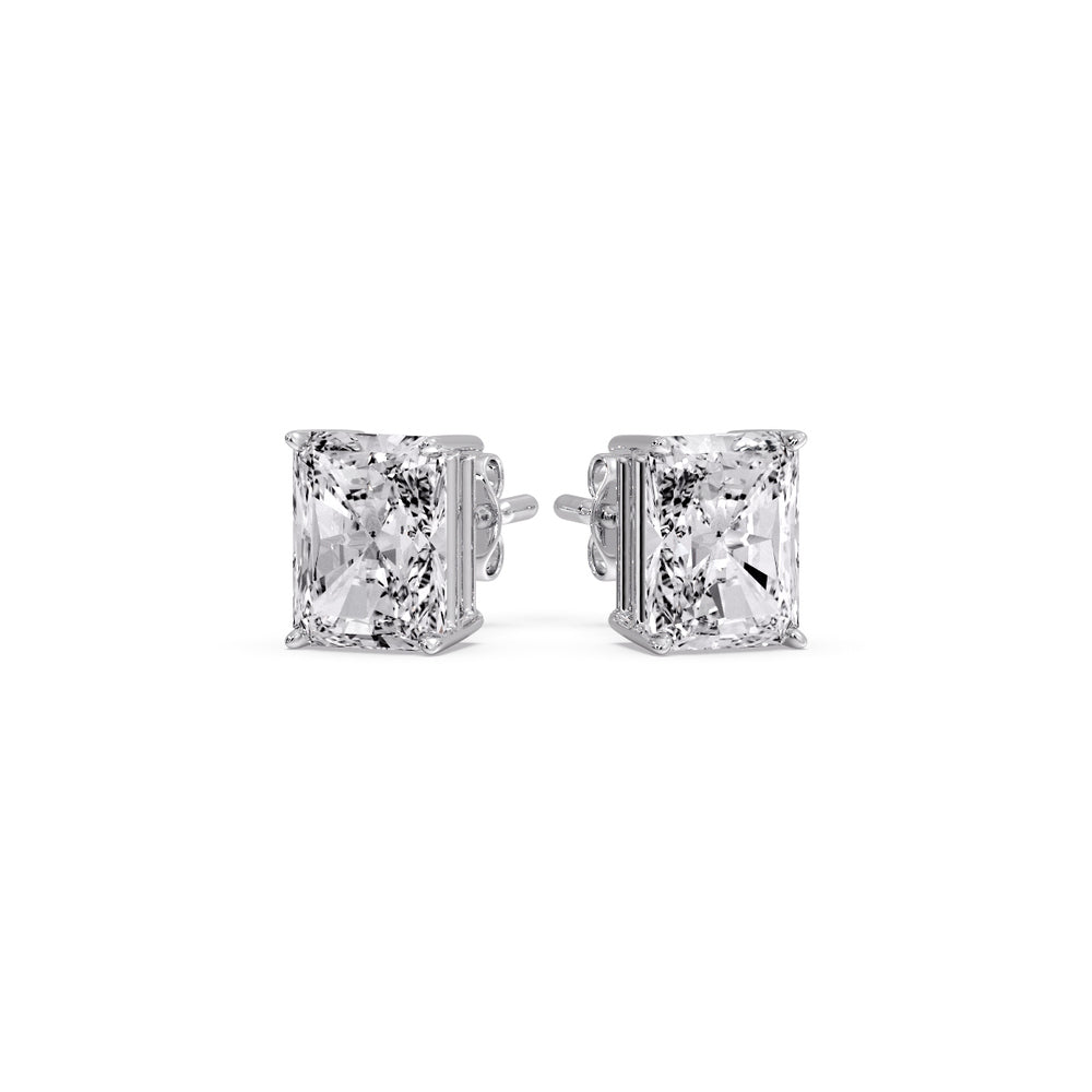 IGI Certified Basket Stud Earrings Set With Radiant Cut Diamonds