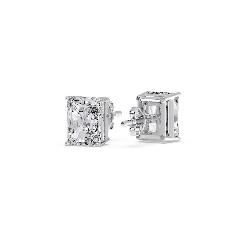 IGI Certified Basket Stud Earrings Set With Radiant Cut Diamonds