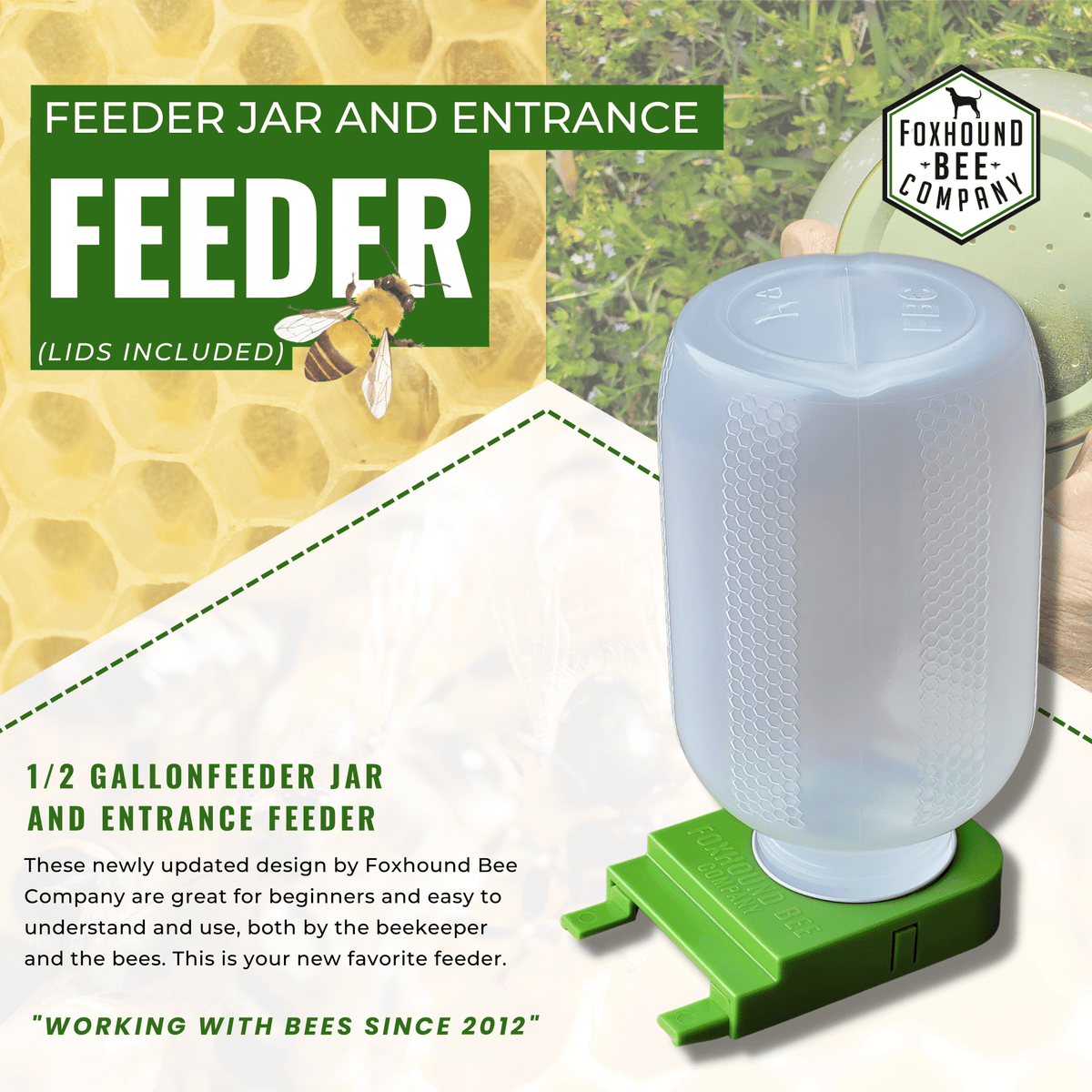 1/2 Gallon Jar and Foxhound Entrance Feeder with UV Inhibitor Foxhound Bee Company