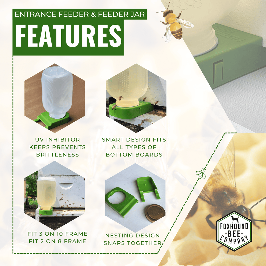 1/2 Gallon Jar and Foxhound Entrance Feeder with UV Inhibitor Foxhound Bee Company