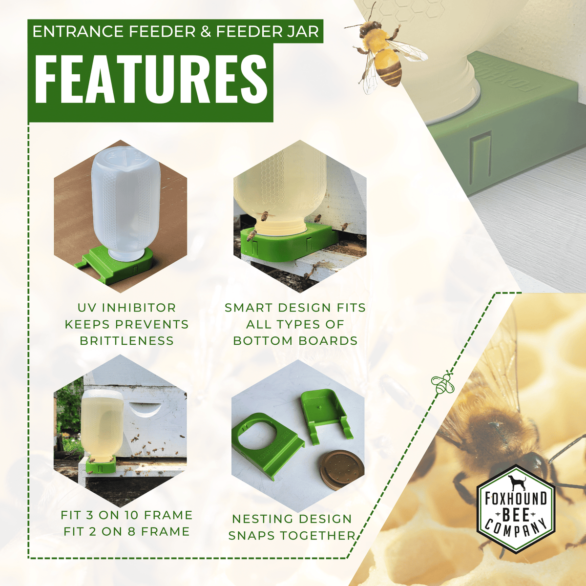 1/2 Gallon Jar and Foxhound Entrance Feeder with UV Inhibitor Foxhound Bee Company