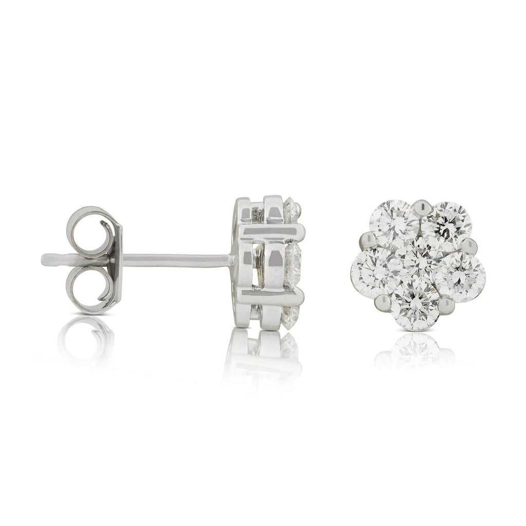 AGI Certified 2.00ctw Lab Diamond Floral Cluster Stud Earrings in 14kt White Gold VossAgin