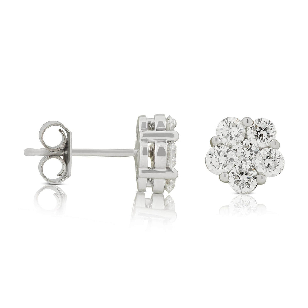 AGI Certified 2.00ctw Lab Diamond Floral Cluster Stud Earrings in 14kt White Gold VossAgin
