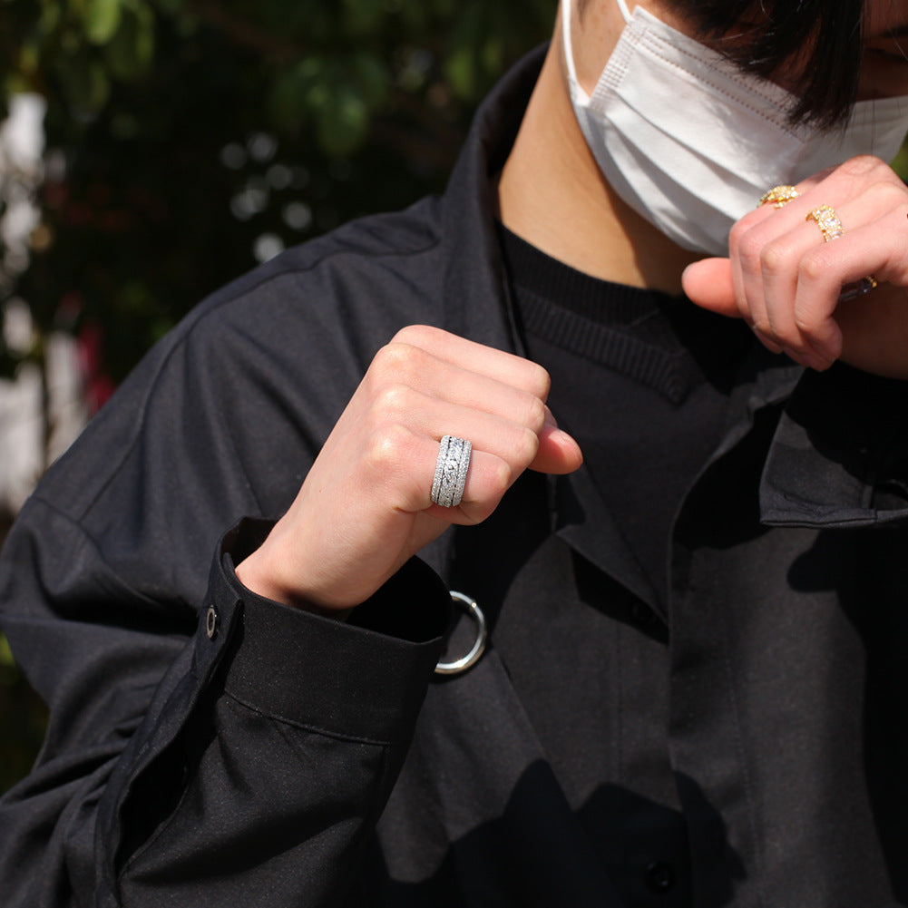 Hip-hop style zircon rotating Cuban ring nowadaysfashion