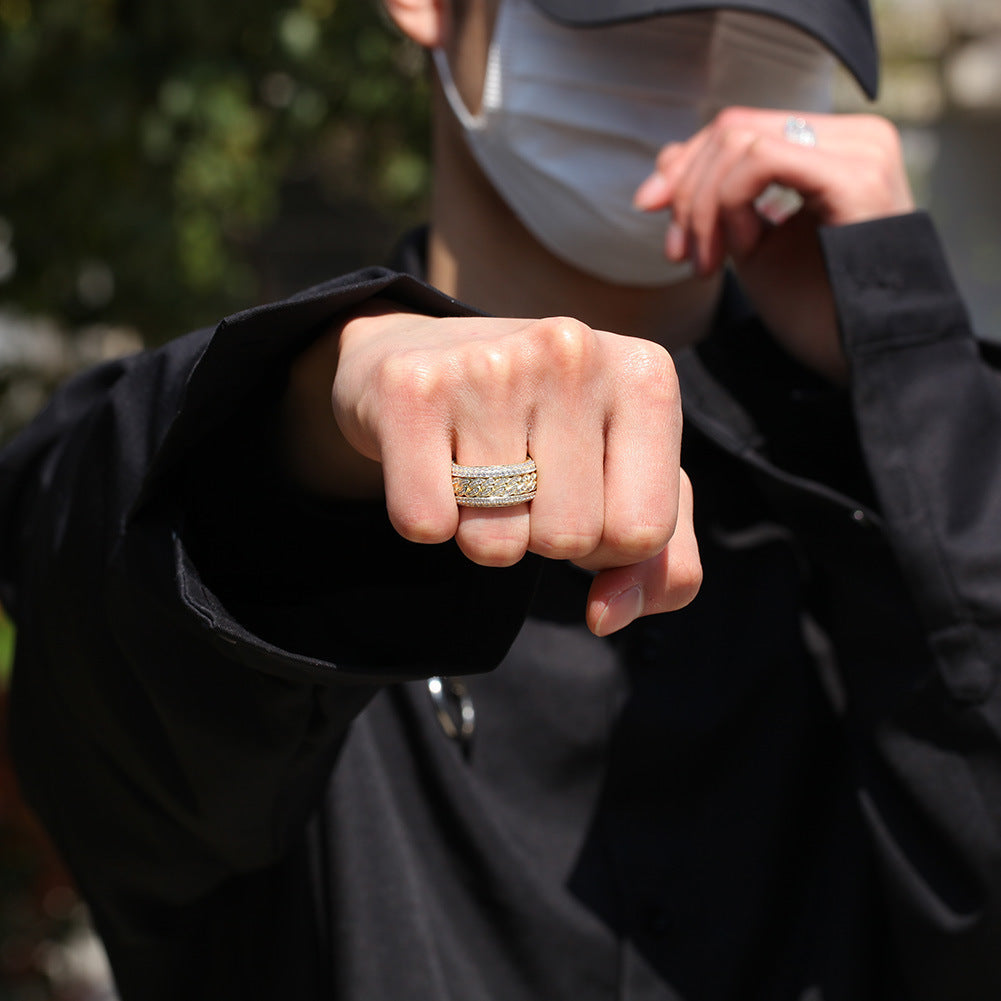 Hip-hop style zircon rotating Cuban ring nowadaysfashion