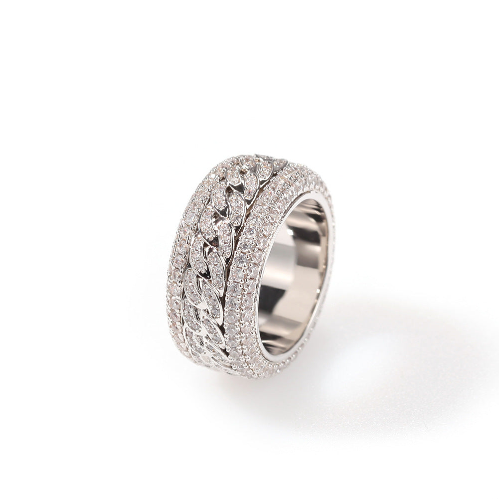 Hip-hop style zircon rotating Cuban ring nowadaysfashion