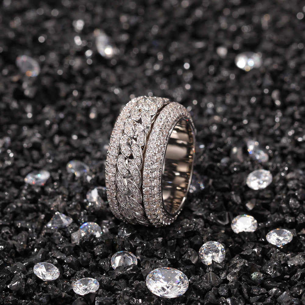 Hip-hop style zircon rotating Cuban ring nowadaysfashion