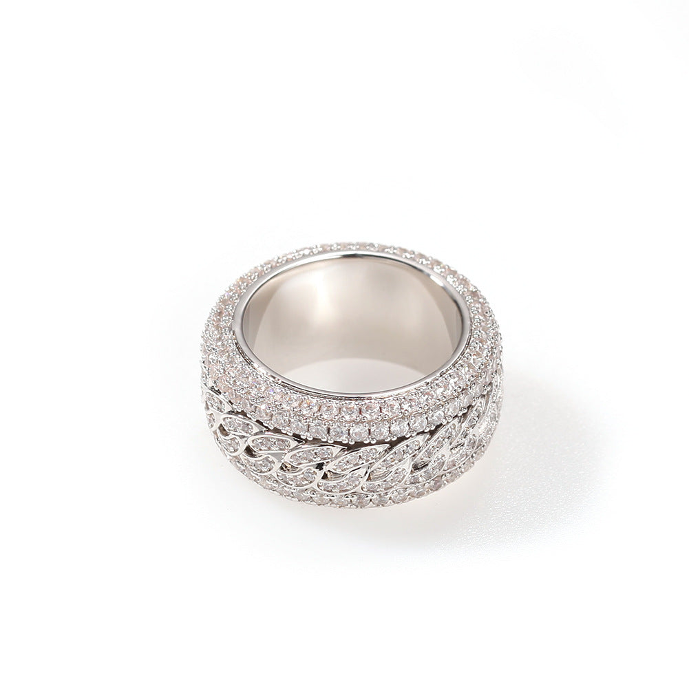 Hip-hop style zircon rotating Cuban ring nowadaysfashion