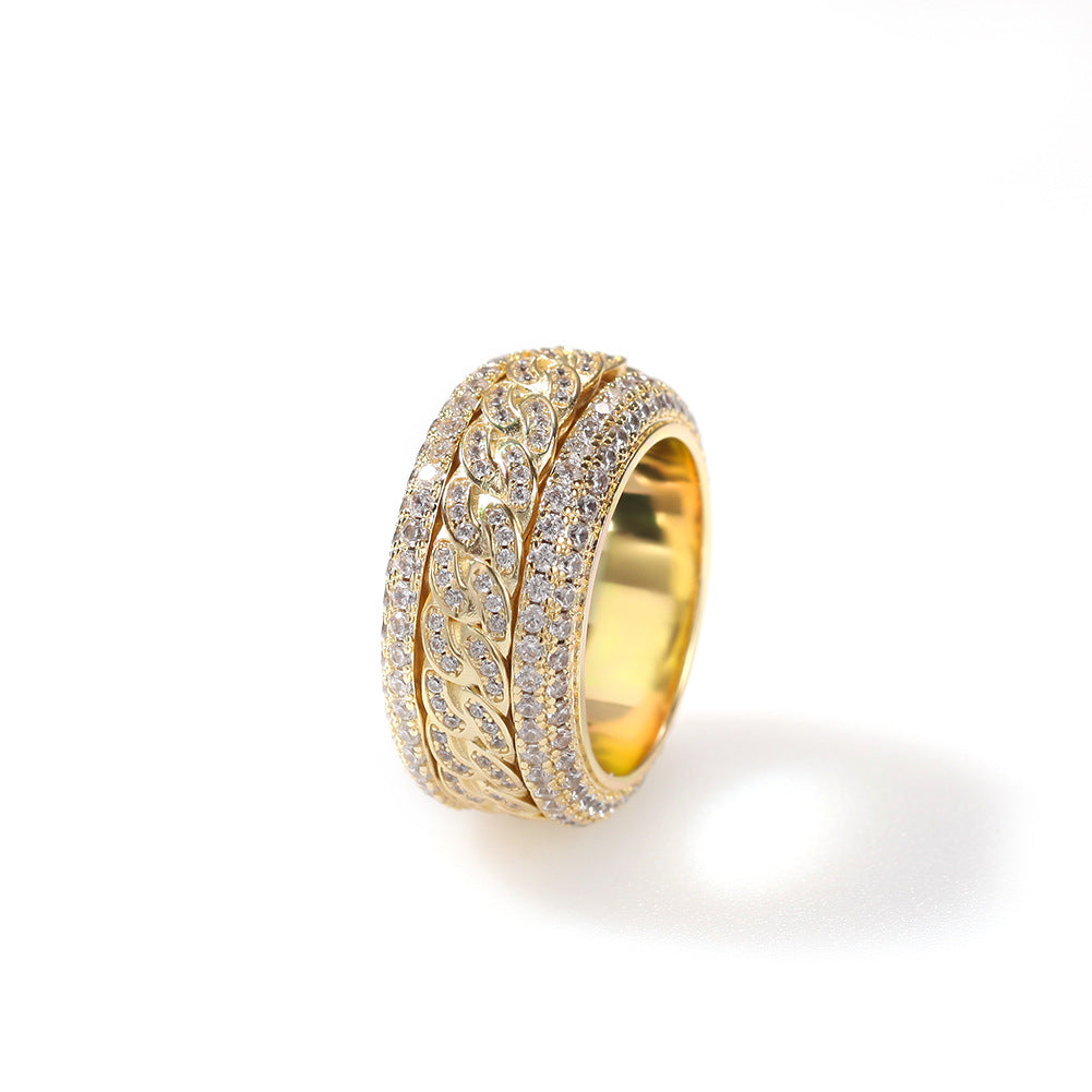 Hip-hop style zircon rotating Cuban ring nowadaysfashion