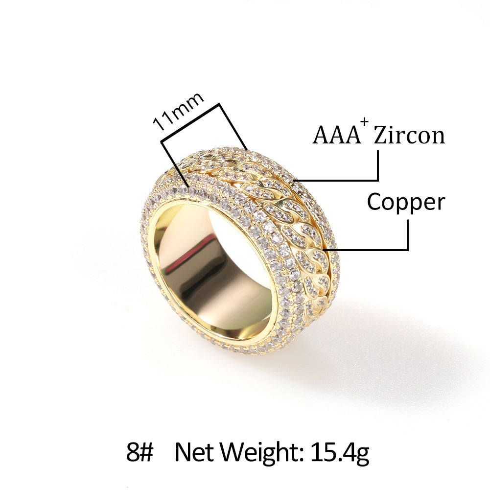 Hip-hop style zircon rotating Cuban ring nowadaysfashion