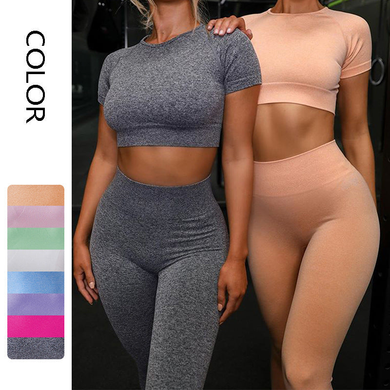 Seamless Yoga Sport Set Fitness Women Running Leggings Short Sleeve Tops Social Buzz eSIMs