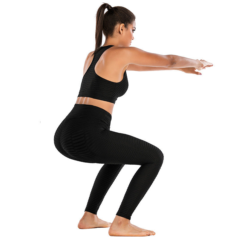 Explosive Style Yoga Wear European And American Long Strip Bubble Net High Waist Yoga Pants Yoga Wear Social Buzz eSIMs