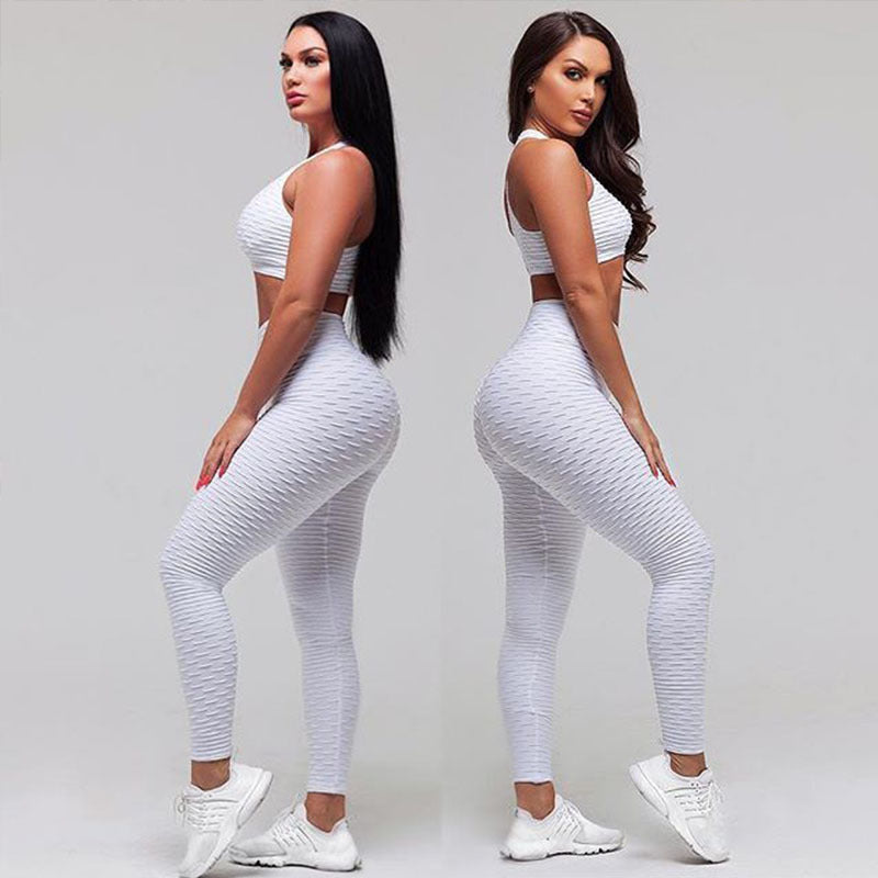 Explosive Style Yoga Wear European And American Long Strip Bubble Net High Waist Yoga Pants Yoga Wear Social Buzz eSIMs