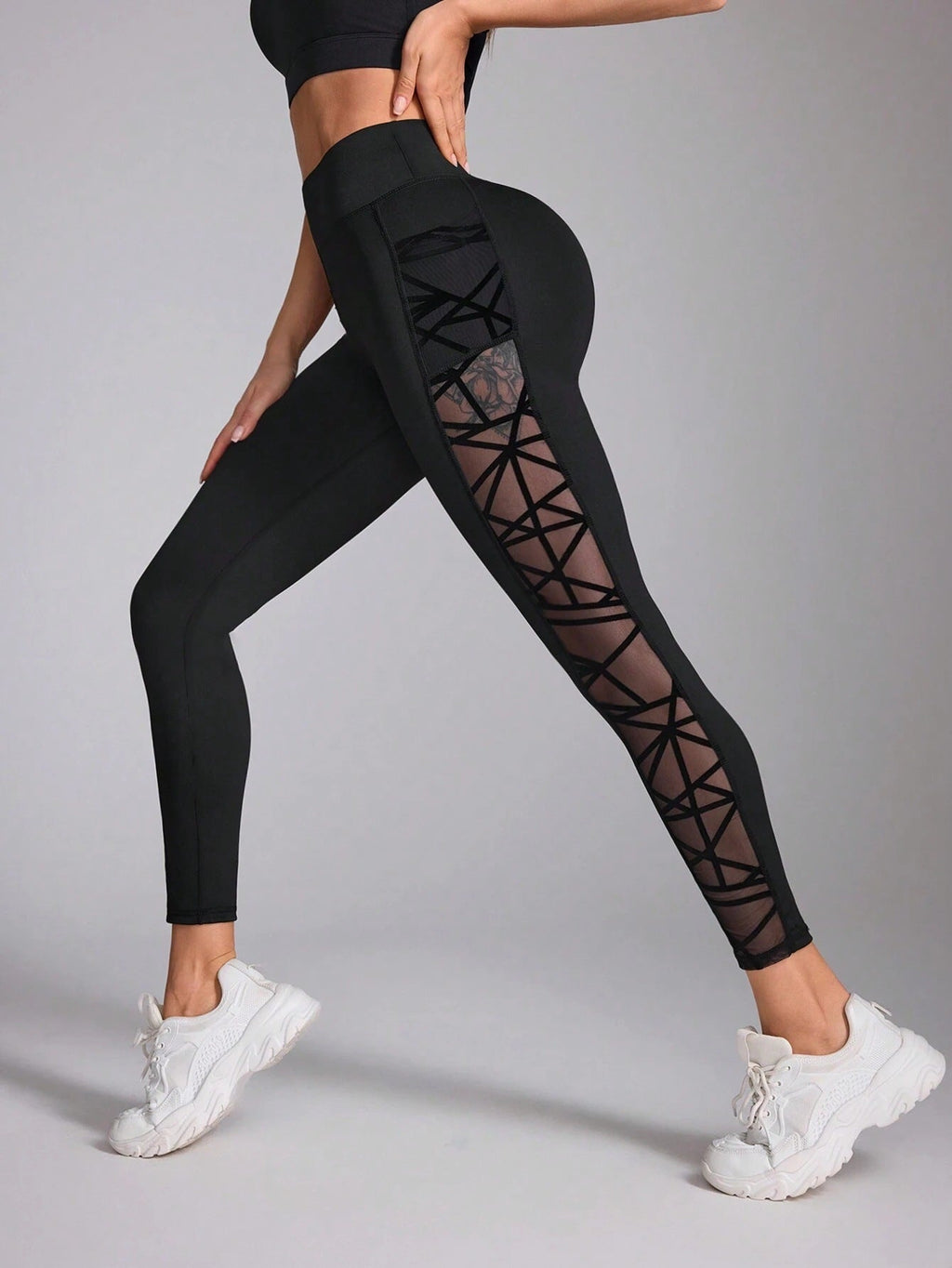 Cross-border High Waist Contrast Color Stitching Running Pants Belly-lifting Yoga Clothing Fitness Sports Naked Feeling Tight Leggings Social Buzz eSIMs