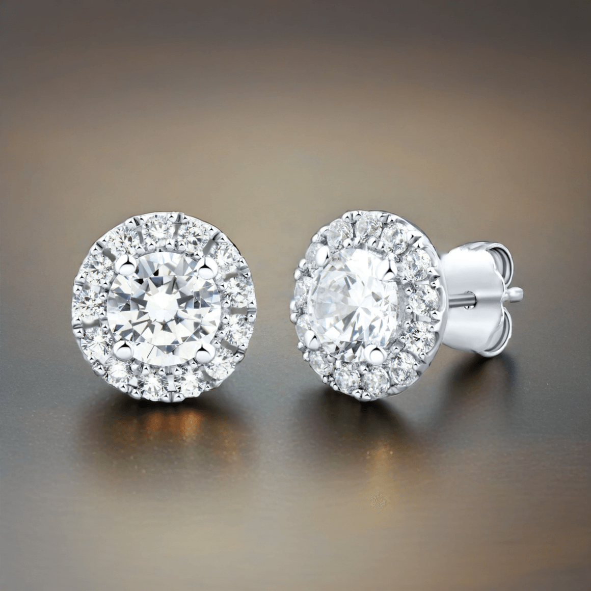 2 CTW AGI Certified Lab Grown Diamond Halo Earrings in 14K White Gold VossAgin